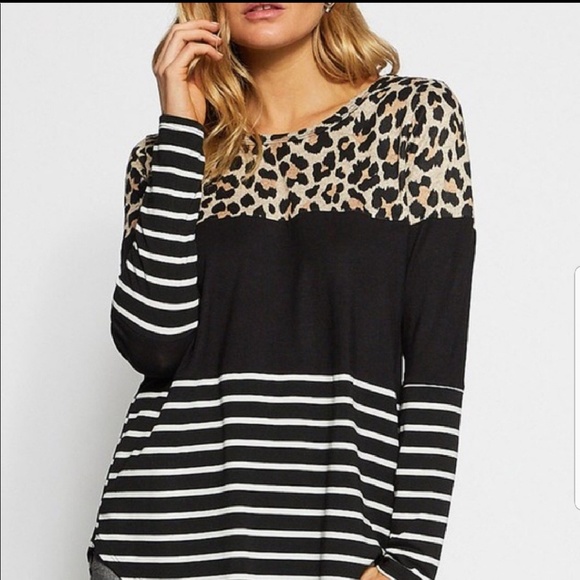 Leopard top with color block Long sleeve - Picture 6 of 6